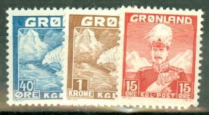 KJ: Greenland 1-9 MNH plus varieties CV $100; scan shows only a few