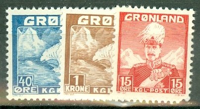 KJ: Greenland 1-9 MNH plus varieties CV $100; scan shows only a few