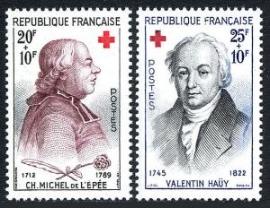 France B337-B338, MNH. Red Cross. Charles Michel de I'Epee, Valentin Hauy, 1959