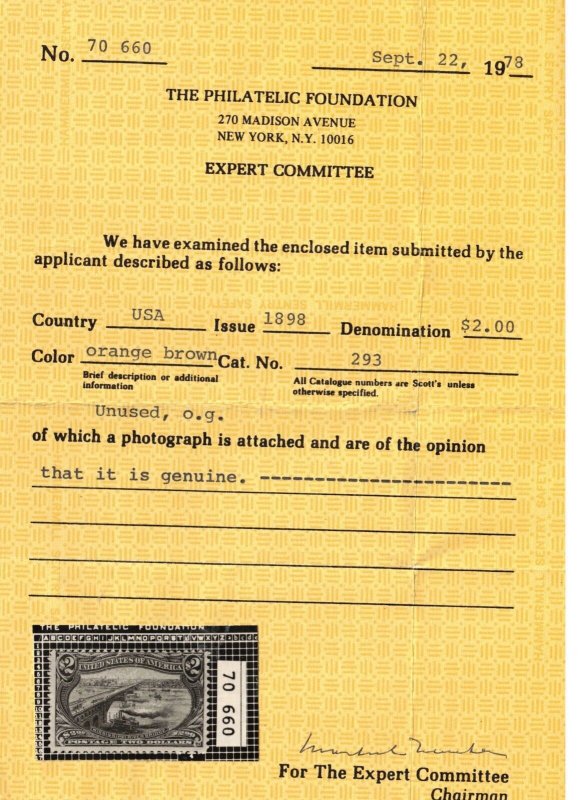 USA #293 Mint Fine+ Never Hinged **With Certificate**