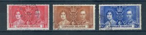 Leeward Islands 1937 Coronation full set of stamps. Used. Sg 92-94