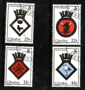 Gibraltar-Sc#552-5- id5-used set-Royal Navy Crests-Ships-1989-