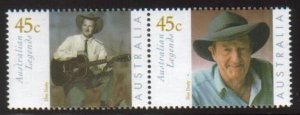 Australia Scott 1933-1934 MNH, 2001 issue, Legends, Slim Dusty musician, set of