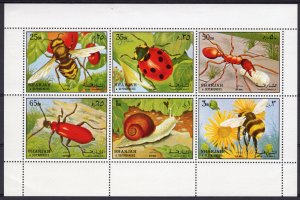 Sharjah 1972 Mi#1204/1209 BEATLES-BEES-INSECTS Mini-Sheetlet (6) Perforated MNH