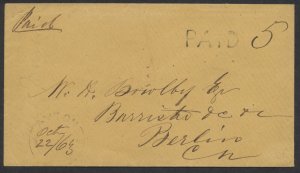 1863 Stampless Cover Ayton (Grey) UC to Berlin PAID 5