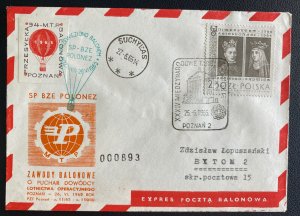 1965 Poznan Poland Special Balloon Flight Airmail Cover To Bytom With Label