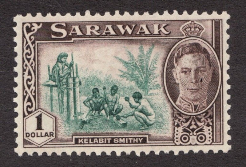 1950 Sarawak Sc #192 - $1 KGVI, Kelabit Smithy, Foundry. MH Cv$32.50