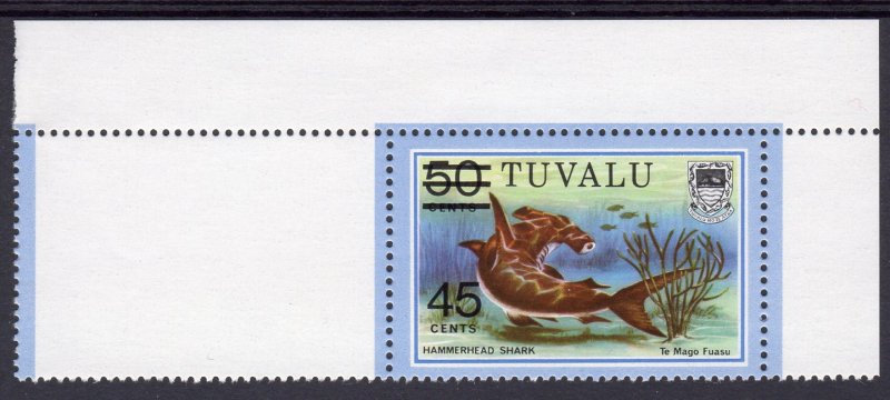 Tuvalu 1981 Sc#150 Hammerhead Shark Fish ovpt.new value (1) Scarce
