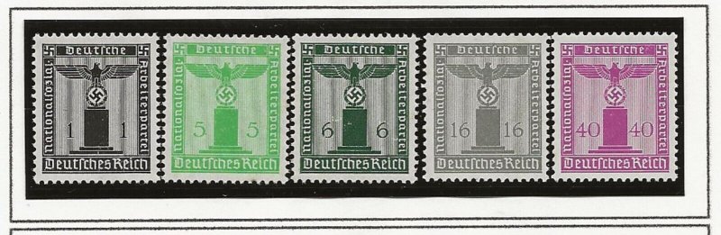 Germany 1938 Party Official wmk Swastika 5 odd vals sg.)648, 51, 52, 55, 58 MNH