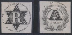 COLOMBIA 1865 REGISTRATION Sc F1-F2 Yv TPLC1-2 SET MINT FVF BRUNN GUARANTEE €325 