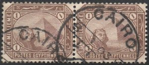 EGYPT  1888 Sc 43 Used pair 1m - Sphinx & Pyramid  VF, CAIRO postmark