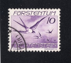 Liechtenstein 1939 10rp violet Airmail, Scott C17 used, value = 70c