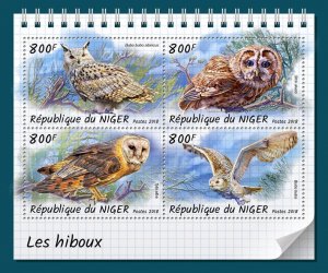 NIGER - 2018 - Owls - Perf 4v Sheet - Mint Never Hinged