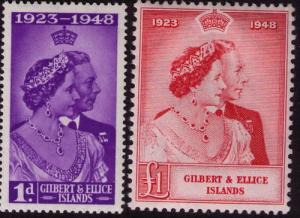 Gilbert & Ellice #  54-5 Mint VF NH 1948 Silver Wedding 