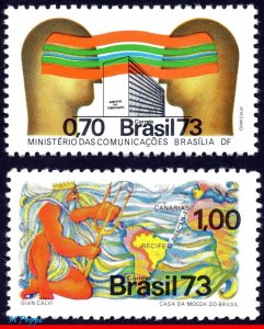 1281-82 BRAZIL 1973 MINISTRY COMMUNICATIONS, NEPTUNE, TELECOM., MI# 1364-65, MNH