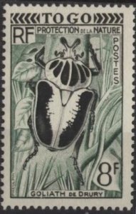 Togo 330 (mh) 8fr goliath beetle, black and green (1955)