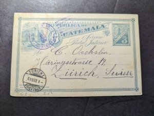 1908 Guatemala Postcard Cover to Zurich Switzerland