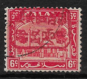 MALAYA-JAP.OCC. SGJ212a 1942 SELANGOR 6c SCARLET WITH RED OVPT USED