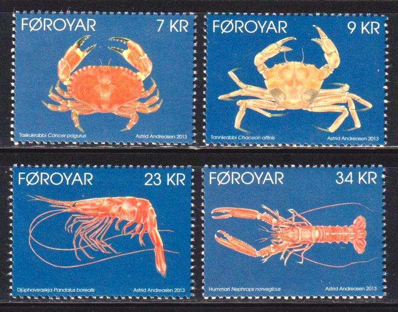 Faroe Islands 2013 Marine Life Crabs and Crayfish Seafood Sc. 595 -8 MNH