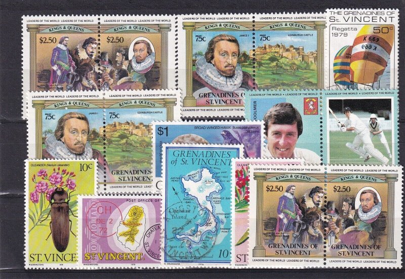 SA14b Grenadines of St Vincent, St Vincent selection of used and mint stamps