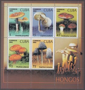 CUBA Sc # 4231a CPL MNH S/S of 5 DIFF + LABEL, DIFF MUSHROOMS