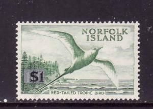 Norfolk Is.-Sc#82a-Unused hinged $1 on 10sh Red-Tailed Tropic Bird-1966-