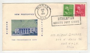 1941 BERWYN ILLINOIS NEW POST OFFICE DEDICATION CANCEL & NICE CACHET