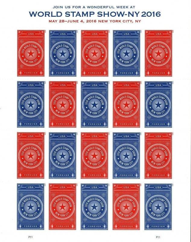 U.S. 5011a 2016 World Stamp Show Forever Sheet of 20 VF-XF MNH