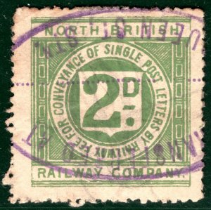 GB Scotland NBR RAILWAY Letter Stamp 2d *QUEEN ST STATION* Glasgow Used SBW149