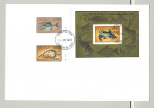 Ghana #1573, 1576-77 Fish Black o/p Rotary 2v Imperf & 1v Imperf S/S on 1v FDC