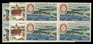 Mali #C12-14 Cat$71, 1961 Airpost, set of three, in blocks of four, never hin...