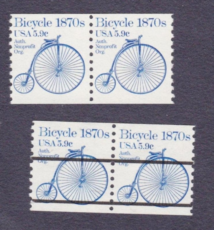 Pair 5.9c Bicycle US #1901, US #1901a Lot (2) MNH F-VF