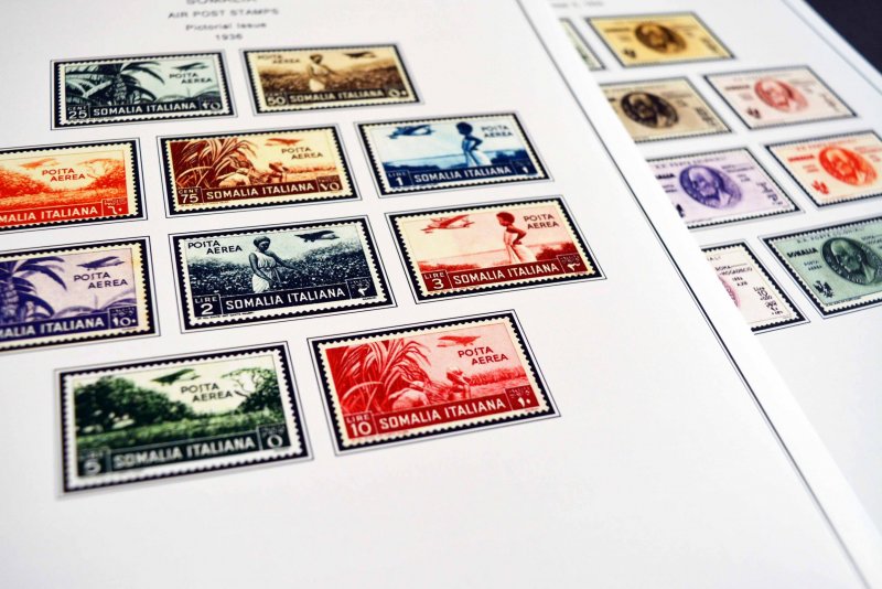 COLOR PRINTED ITALIAN SOMALIA 1903-1960 STAMP ALBUM PAGES (45 illustrated pages)