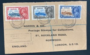1935 Swaziland Registered cover to England King George V Silver Jubilee Stamp