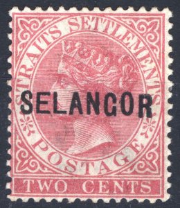 Malaya Selangor 1884 2c Rose CA OPT EL WIDE SG 23 Scott 7v MM/MH Cat £150($196)