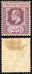 Straits Settlements SG161 25c Dull and Bright Purple M/M Cat 35 pounds