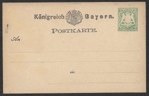 BAVARIA / GERMAN STATES 1874-75 2kr Postal Card Mi. P4 II Unused