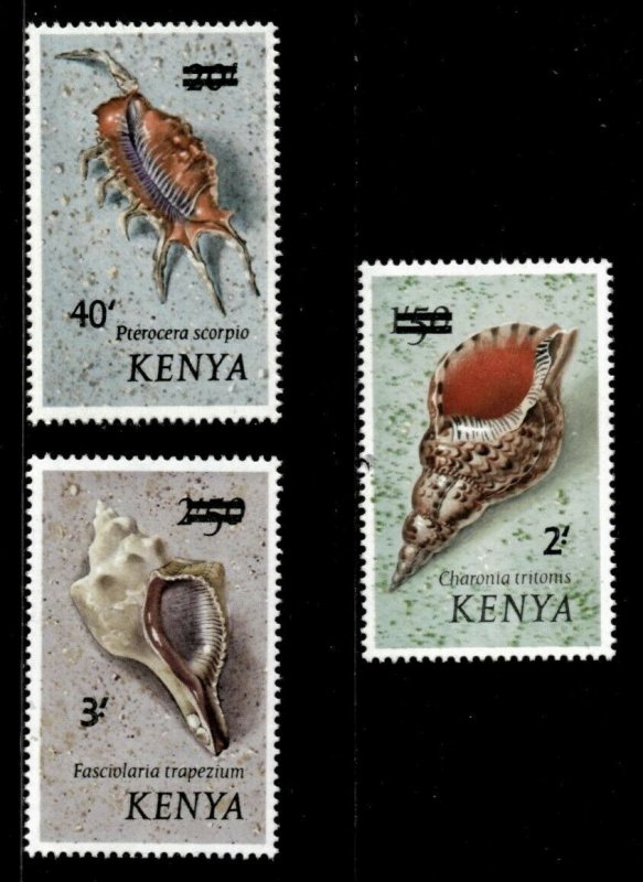 Kenya 1975 - Seashell Definitives, Surcharged - Set of 3v - Scott 53-55 - MNH