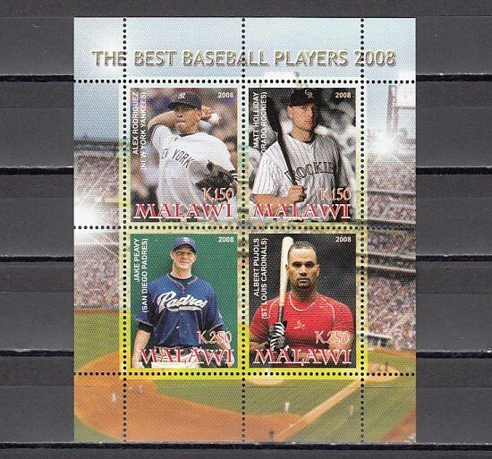 Malawi, 2008 Cinderella issue. Best Baseball Players, sheet of 4. ^