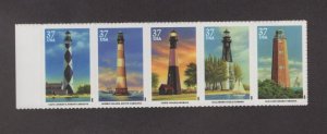 Scott 3787 - 3791 - Southeastern Lighthouses.  Strip of 5. MNH. #02 3787s5
