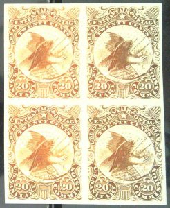 Scott #WV12TC5c - 20c Brown Orange - Plate on Wove Paper - Block of 4 - 1864