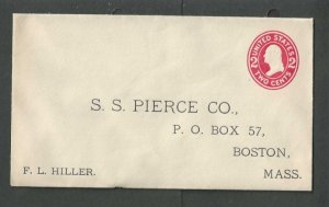 Boston Ma S S Pierce & Co Famous Grocers Since 1831 On 2c Mint Entire Unposted--