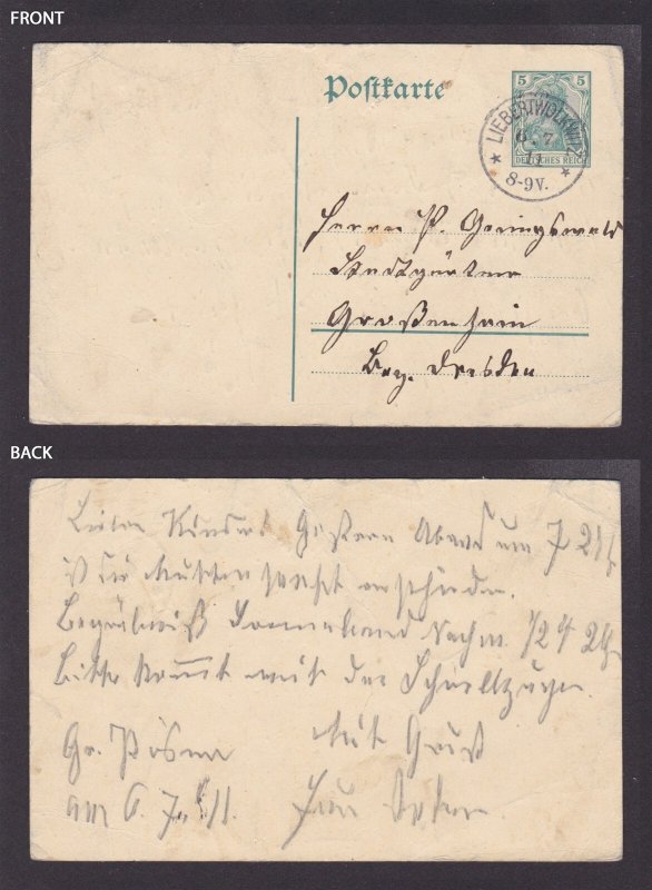 GERMANY 1911, Pre-stamped postcard Mi #P90 from Liebertwolkwitz