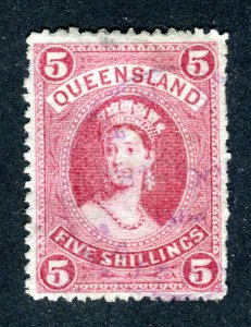 Queensland, Australia 1882 QV. 5s rose. Used. w5. SG154.