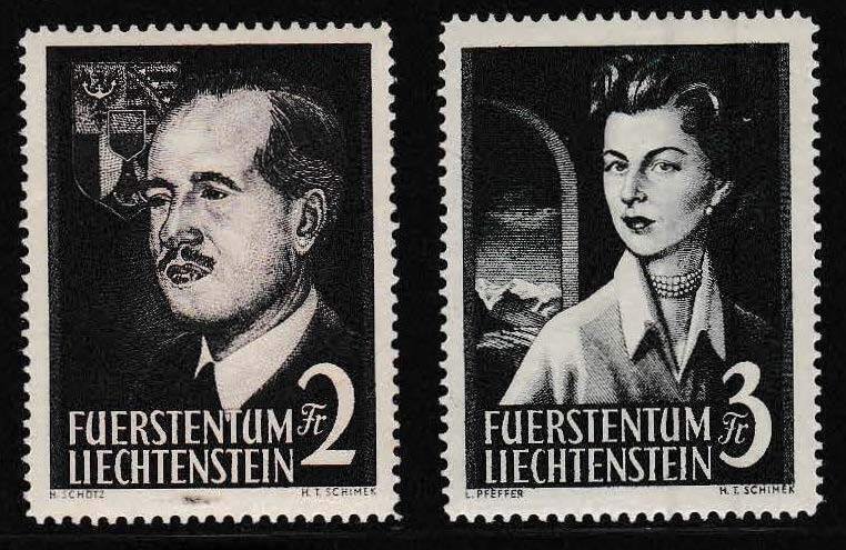 LIECHTENSTEIN  1955 Scott 287-88  Zum. 276-77 Prince & Princess (2)  VF/NH(**)