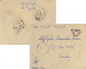 India Soldier's Free Mail 1945 Field Post Office 388 Burma to Bombay, India. ...