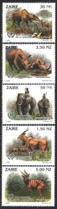 Kinshasa. 1993. 1079-83. African fauna, rhino. MNH.