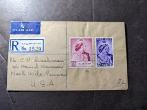 1949 Registered British Mauritius Airmail Cover GPO to North Hills PA USA