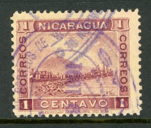 Nicaragua 1900 Momotombo 1¢ Plum VFU W438 ⭐☀⭐☀⭐
