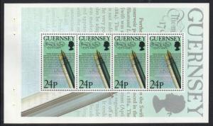 Guernsey Sc 521a 1993 4p de la Rue Pen stamp booklet pane mint NH